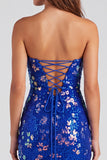 Vestido curto de regresso aos anos 80 vermelho cintilante de lantejoulas bodycon sem alças