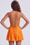Lantejoulas vermelhas linha A Renda nas costas Tiras finas Vestido curto dos anos 80