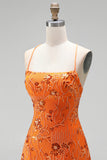 Lantejoulas vermelhas linha A Renda nas costas Tiras finas Vestido curto dos anos 80