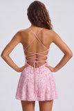 Lantejoulas vermelhas linha A Renda nas costas Tiras finas Vestido curto dos anos 80