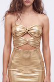 Vestido de regresso a casa dos anos 80 Gold Bodycon Bodycon Keyhole Metalizado com Renda nas Costas