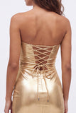 Vestido de regresso a casa dos anos 80 Gold Bodycon Bodycon Keyhole Metalizado com Renda nas Costas