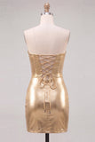 Vestido de regresso a casa dos anos 80 Gold Bodycon Bodycon Keyhole Metalizado com Renda nas Costas