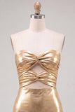 Vestido de regresso a casa dos anos 80 Gold Bodycon Bodycon Keyhole Metalizado com Renda nas Costas