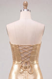 Vestido de regresso a casa dos anos 80 Gold Bodycon Bodycon Keyhole Metalizado com Renda nas Costas