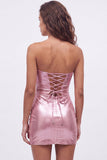 Vestido de regresso a casa dos anos 80 Gold Bodycon Bodycon Keyhole Metalizado com Renda nas Costas