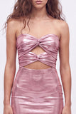 Vestido de regresso a casa dos anos 80 Gold Bodycon Bodycon Keyhole Metalizado com Renda nas Costas