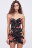Vestido Curto de Regresso a Casa Curto Bodycon Floral Preto Sweetheart com Renda nas Costas