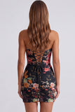 Vestido Curto de Regresso a Casa Curto Bodycon Floral Preto Sweetheart com Renda nas Costas