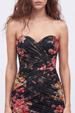 Vestido Curto de Regresso a Casa Curto Bodycon Floral Preto Sweetheart com Renda nas Costas