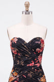 Vestido Curto de Regresso a Casa Curto Bodycon Floral Preto Sweetheart com Renda nas Costas