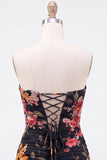 Vestido Curto de Regresso a Casa Curto Bodycon Floral Preto Sweetheart com Renda nas Costas