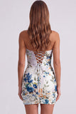 Vestido Curto de Regresso a Casa Curto Bodycon Floral Preto Sweetheart com Renda nas Costas