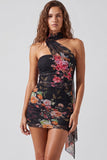 Vestido curto de regresso a casa, vestido corto bodycon floral em marfim sem alças, renda nas costas