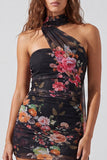 Vestido curto de regresso a casa, vestido corto bodycon floral em marfim sem alças, renda nas costas
