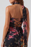 Vestido curto de regresso a casa, vestido corto bodycon floral em marfim sem alças, renda nas costas