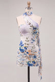 Vestido curto de regresso a casa, vestido corto bodycon floral em marfim sem alças, renda nas costas