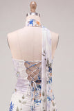Vestido curto de regresso a casa, vestido corto bodycon floral em marfim sem alças, renda nas costas