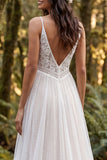 Vestido de Noiva Longo de Tiras Finas com Folhos em Marfim