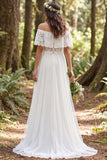 Vestido de Noiva em Tule Longo, linha A em marfim, ombro descoberto
