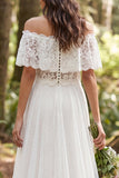 Vestido de Noiva em Tule Longo, linha A em marfim, ombro descoberto