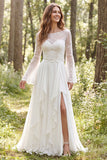 Vestido de Noiva de Manga Longa com Folhos em Quiffon, Linha de Marfim, com Fenda