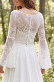 Vestido de Noiva de Manga Longa com Folhos em Quiffon, Linha de Marfim, com Fenda