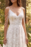 Vestido de Noiva Longo de Ombro Recorrido em A-Line Floral Marfim