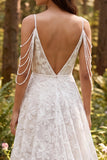 Vestido de Noiva Longo de Ombro Recorrido em A-Line Floral Marfim