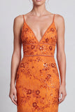 Lantejoulas florais laranja-sereia Vestido formal comprido