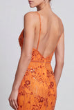 Lantejoulas florais laranja-sereia Vestido formal comprido