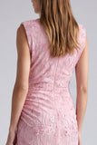 Vestido Formal Longo Floral de Sereia Cor-de-Rosa com Lantejoulas