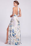 Vestido formal longo com gola alta, sereia preta em chiffon floral