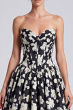 Espartilho A-Line Flor Branca Preto, Vestido de Baile Longo com Renda nas Costas