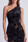 Veludo Azeitona Vestido Formal Longo de Sereia Floral Franzido de Um Ombro