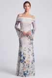 Vestido formal longo em forma de sereia sereia ombro descoberto com mangas compridas