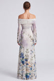 Vestido formal longo em forma de sereia sereia ombro descoberto com mangas compridas