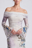 Vestido formal longo em forma de sereia sereia ombro descoberto com mangas compridas
