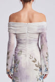 Vestido formal longo em forma de sereia sereia ombro descoberto com mangas compridas