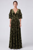 Vestido formal longo longo em veludo em V com decote em V e decote em V