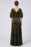 Vestido formal longo longo em veludo em V com decote em V e decote em V