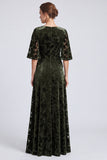 Vestido formal longo longo, de veludo em V, decote em V, com decote em V e decote em A, com mangas meias,