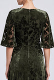 Vestido formal longo longo, de veludo em V, decote em V, com decote em V e decote em A, com mangas meias,