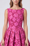 Vestido midi floral sem costas Jacquard com decote bateau fúcsia em linha A