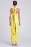 Vestido Maxi Floral Maxi de Veludo de Sereia Cor-de-Rosa com Gola Alta, com Fenda