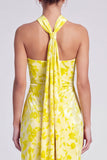 Vestido Maxi Floral Maxi de Veludo de Sereia Cor-de-Rosa com Gola Alta, com Fenda
