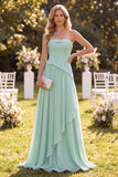 Vestido Maxi A-Line A-Line Verde Menta Verde Menta Franzido