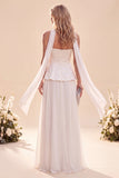 Vestido Maxi de Chiffon A-Line Strapless Lightless com Folhos e Strapless Roxo Claro com Missangas