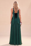 Vestido Maxi plissado verde escuro com decote halter