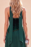 Vestido Maxi plissado verde escuro com decote halter